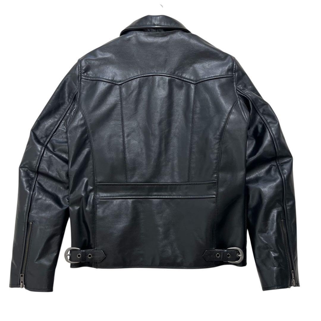 極美品 リューグーレザーズ 襟付シングルライダースジャケット S ブラック 牛革