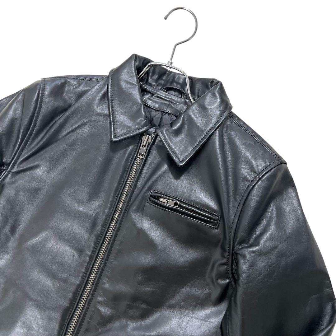 極美品 リューグーレザーズ 襟付シングルライダースジャケット S ブラック 牛革
