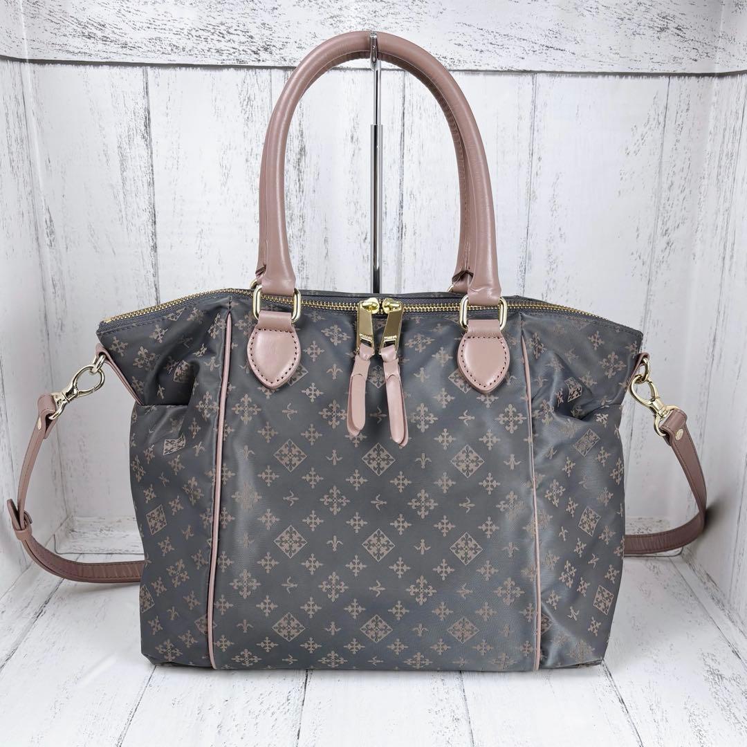 未使用級美品◆russet 2way ボストンバッグ ショルダー グレーピンク