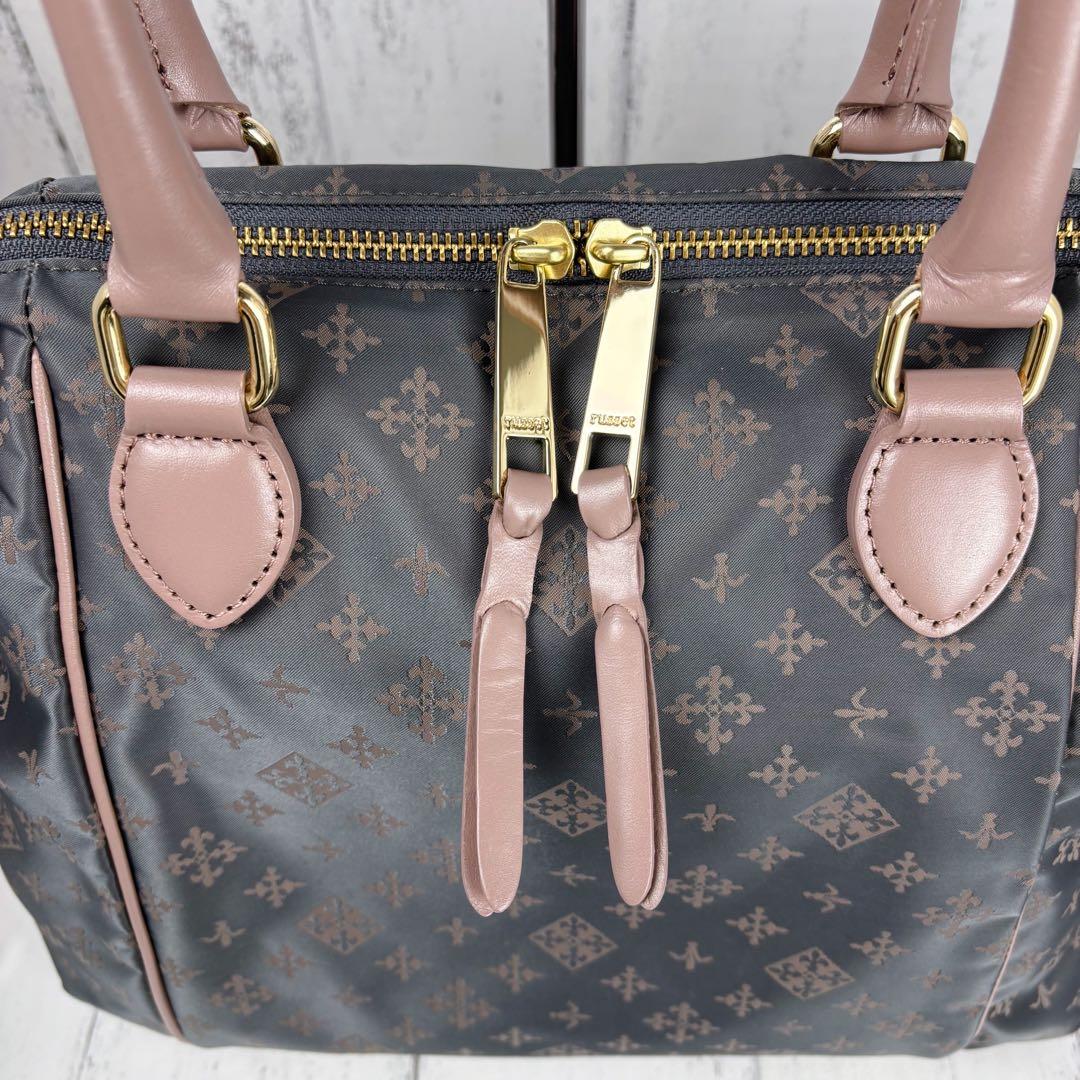 未使用級美品◆russet 2way ボストンバッグ ショルダー グレーピンク