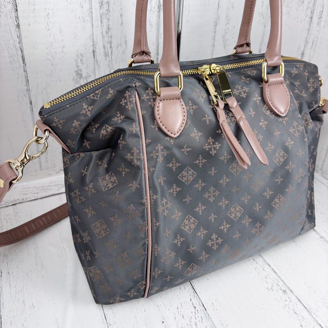 未使用級美品◆russet 2way ボストンバッグ ショルダー グレーピンク