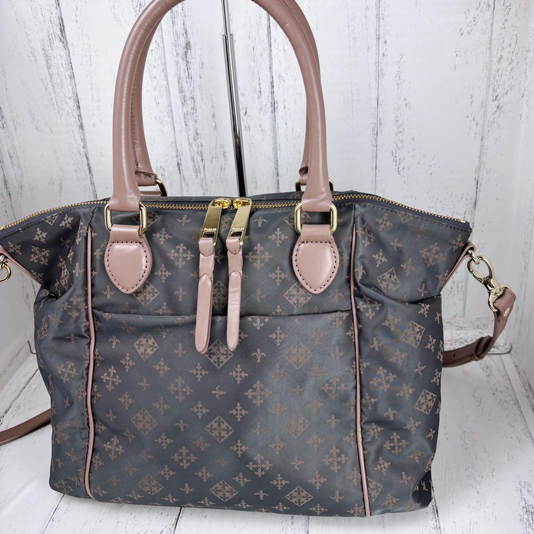 未使用級美品◆russet 2way ボストンバッグ ショルダー グレーピンク