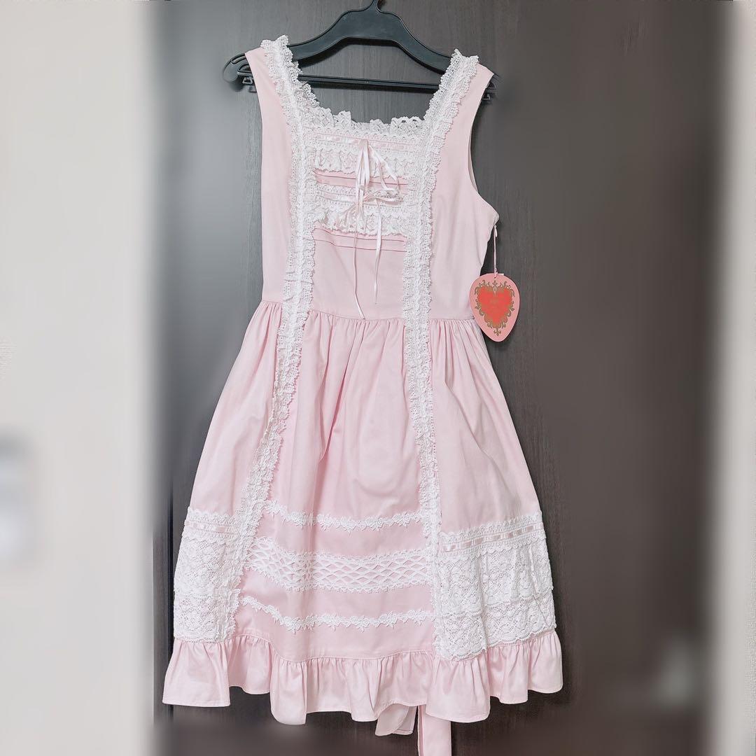 レースフリルジャンパースカート ピンク