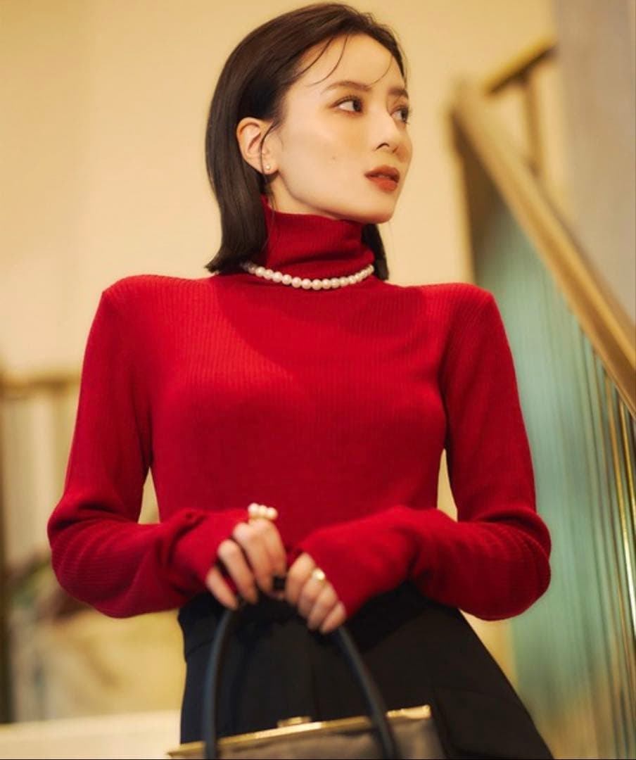 専用 アニュアンス ハイゲージウールフィットリブタートルニット レッド