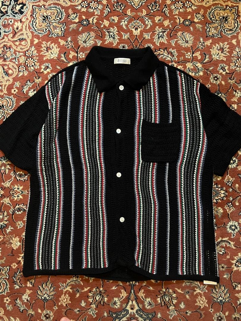 新品未使用値札付き　RADIALL ブラック ストライプ 半袖シャツ　L