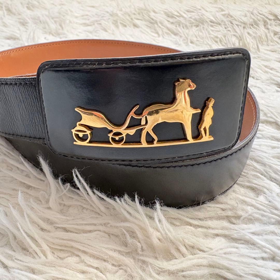 HERMES 馬車ロゴ レディース　ゴールド金具 刻印 仏製 ベルト　60