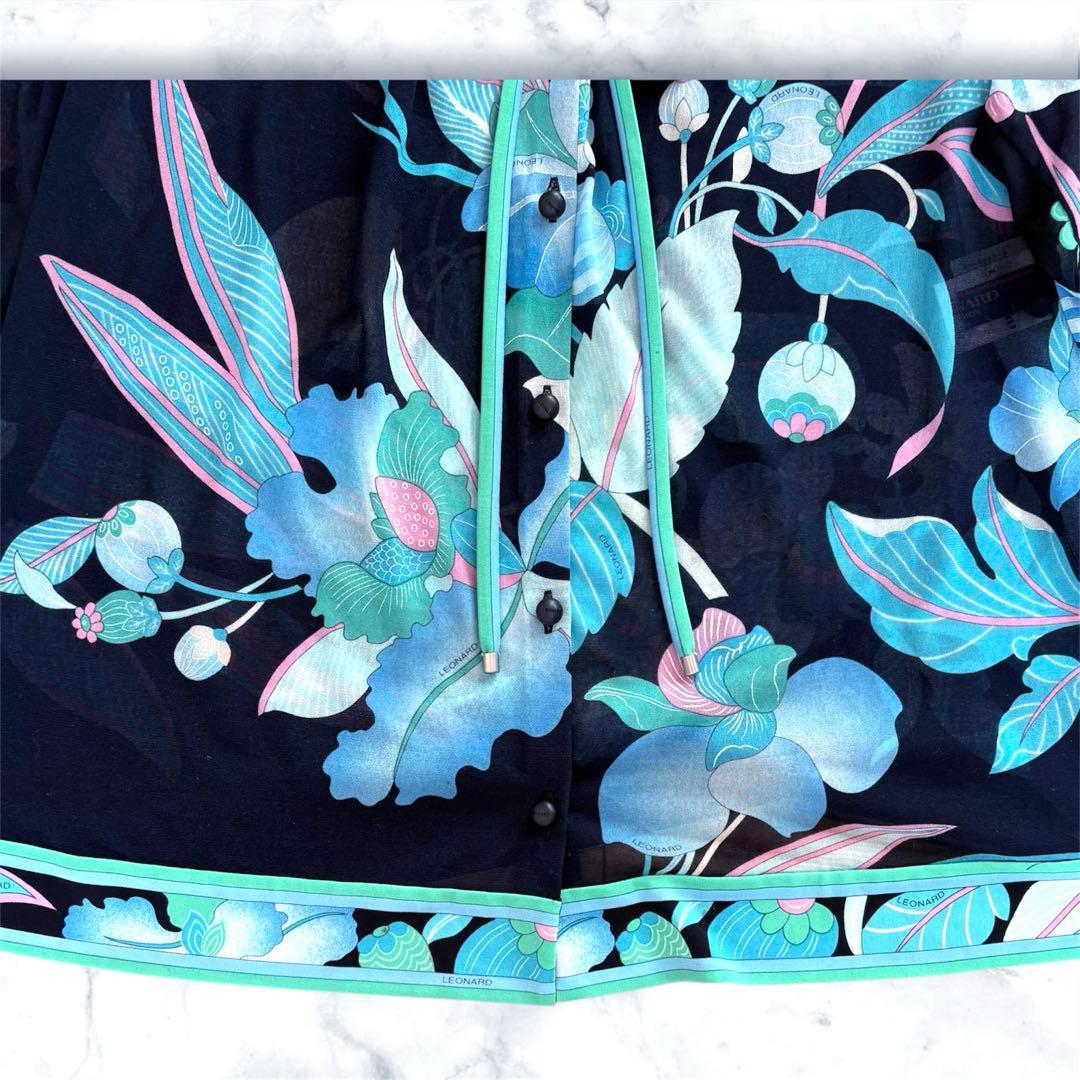 極美品✨LEONARD レオナール シアー 花柄 ブラウス ネイビー 42