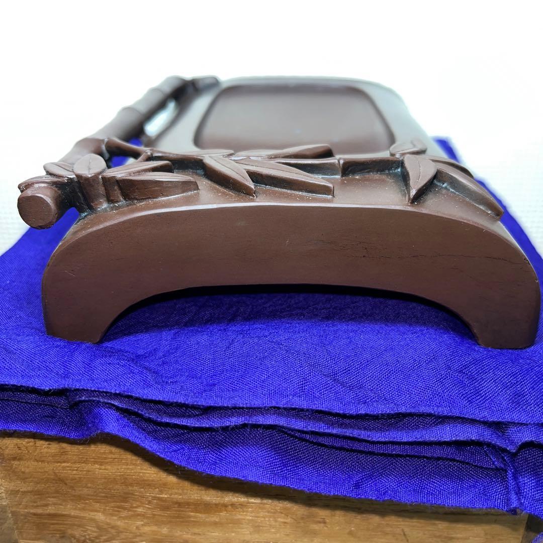 ⭕️赤間硯　希少　特殊　大森玉池軒　超絶技巧　若竹透かし彫り　竹型硯　玉池軒