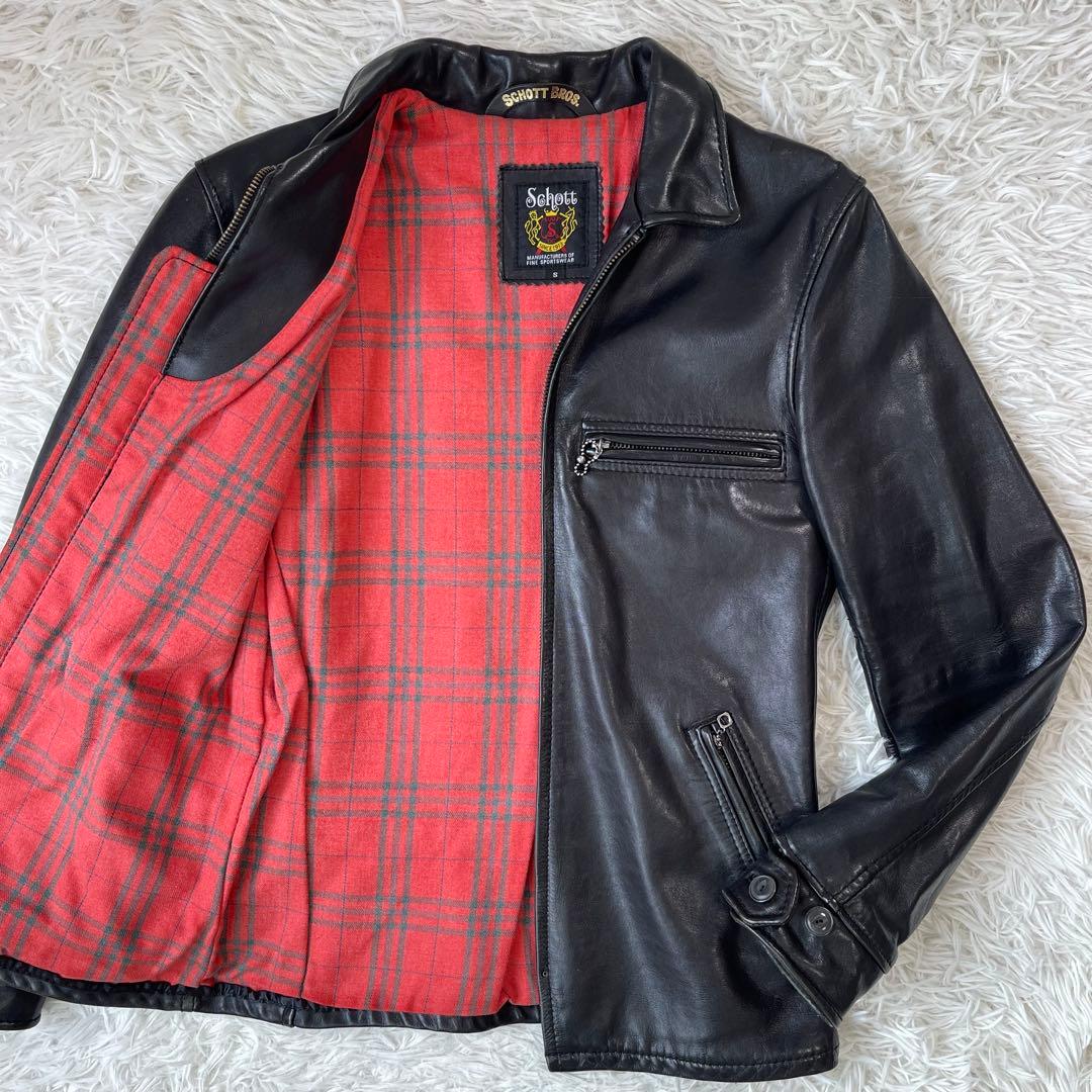 極美品✨ショット トラッカージャケット レザージャケット 牛革 チェック S