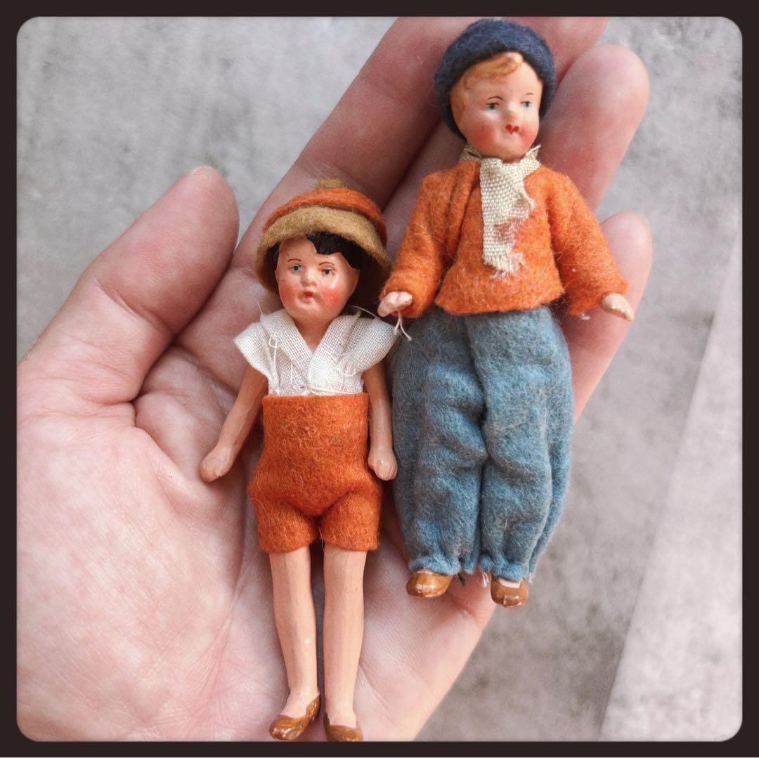 ヴィンテージ 小さな兄妹のビスクドール　２体セット ドールハウスドール