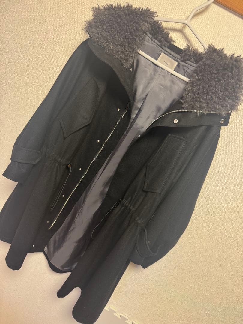 IENAイエナ ウーステッドフランネルモッズコート　モッズコート　ブラック