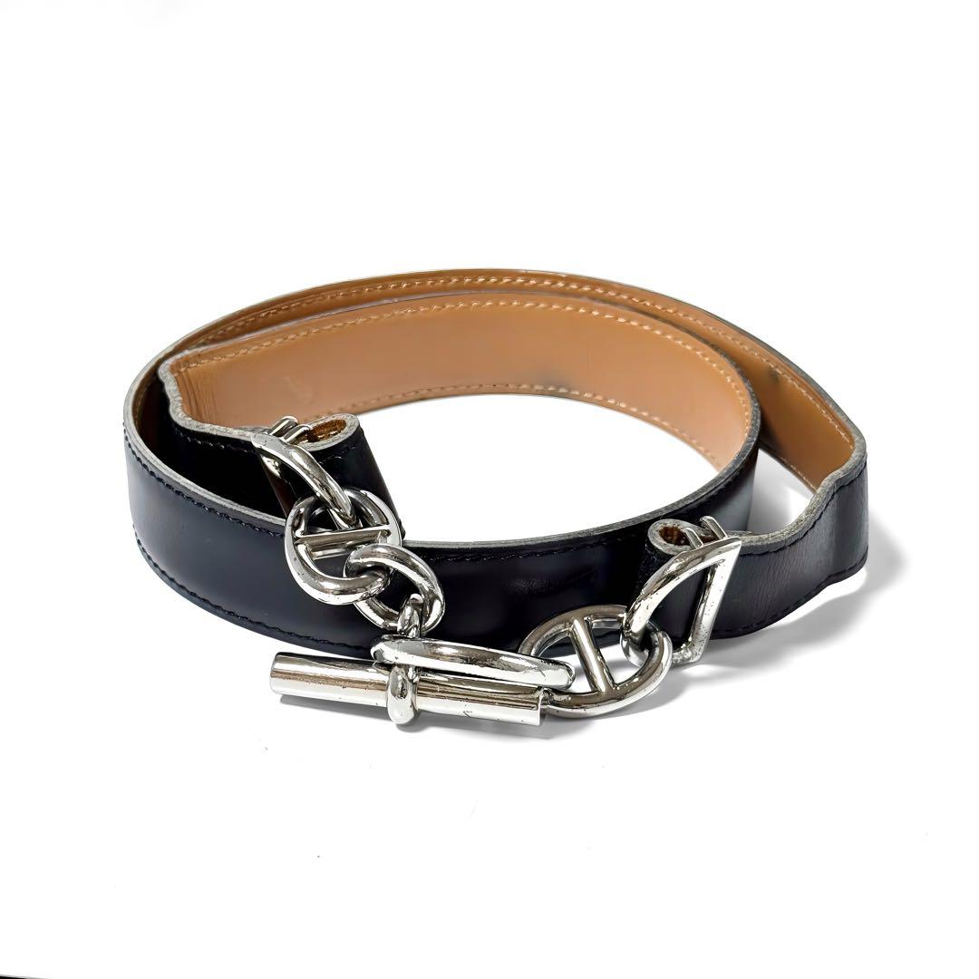 希少 HERMES エルメス マルジェラ期 ベルト シェーヌダンクル レザー 黒