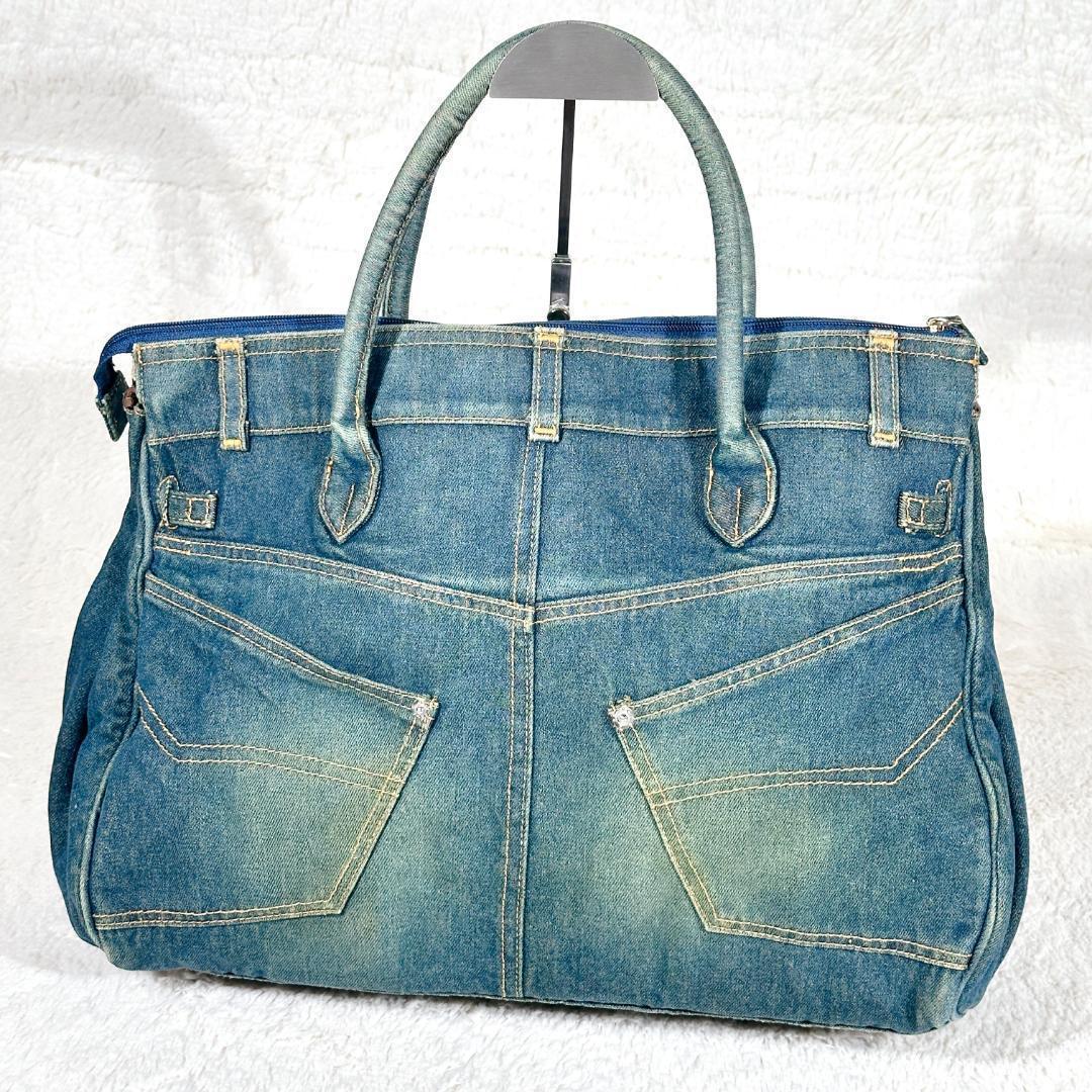 デニム ハンドバッグ ベルト リメイク ジーンズ 豹柄 鍵付 南京錠