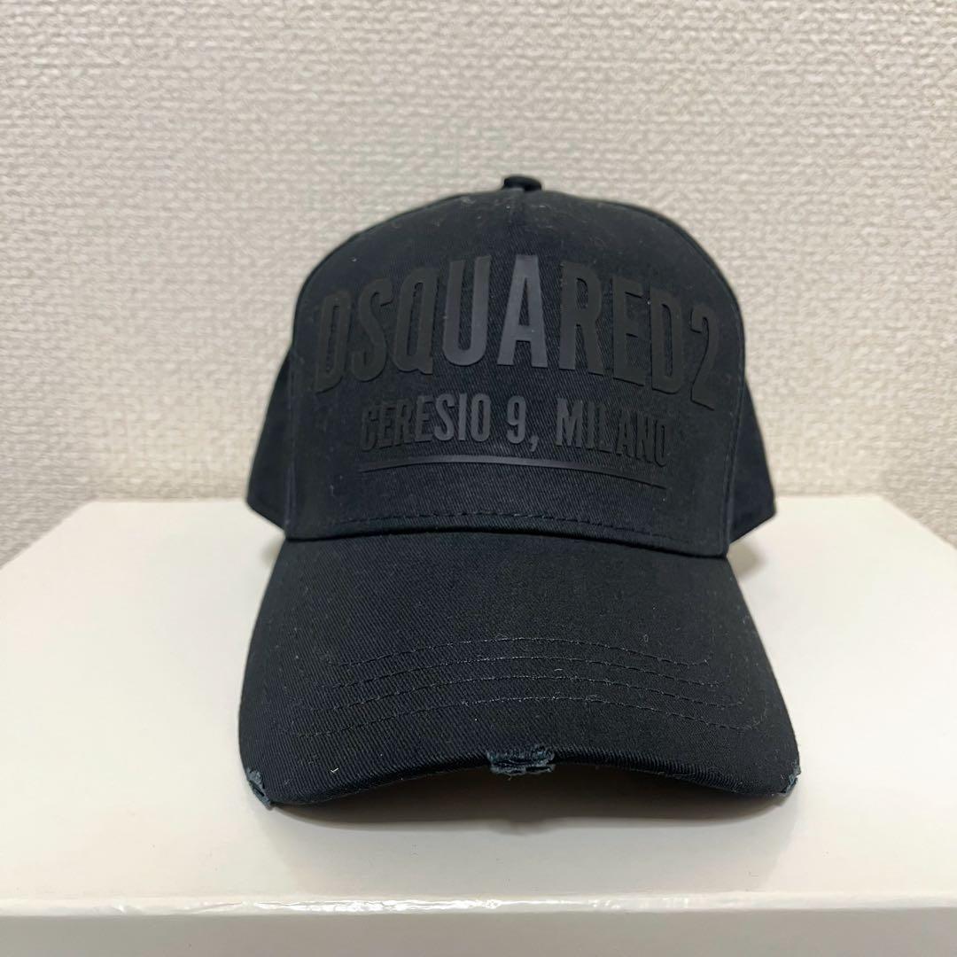 新品 DSQUARED2 ダメージ加工 黒x黒 ロゴ キャップ 帽子