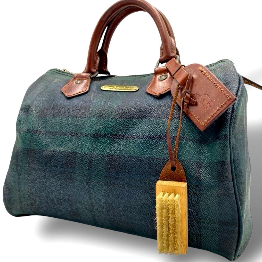 ポロ ラルフローレン ミニボストンバッグ チェック柄 ハンドバッグ グリーン