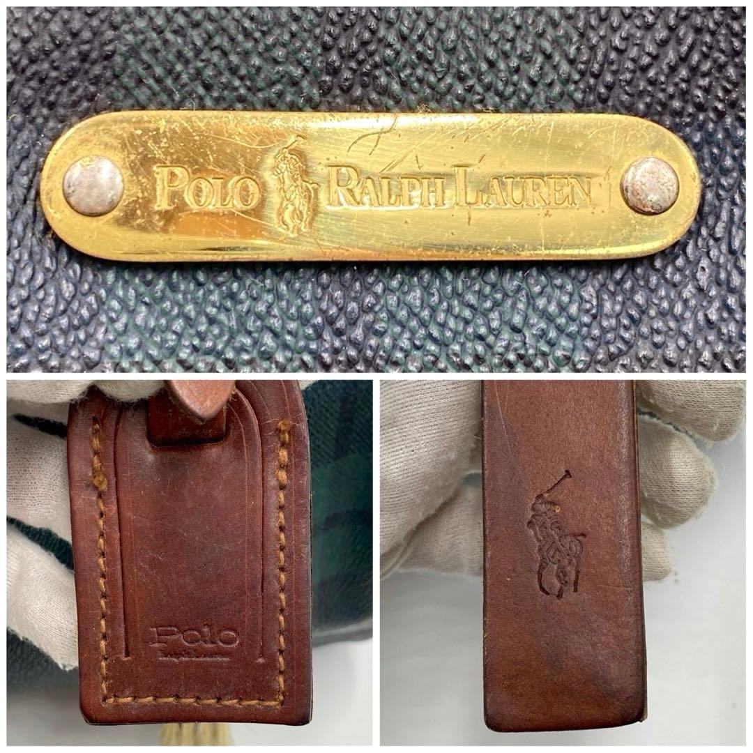 ポロ ラルフローレン ミニボストンバッグ チェック柄 ハンドバッグ グリーン