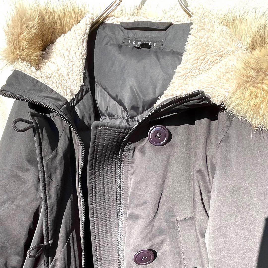 上質 ダウンコート ファー ボア ミリタリー モッズコート 黒 リブ オシャレ