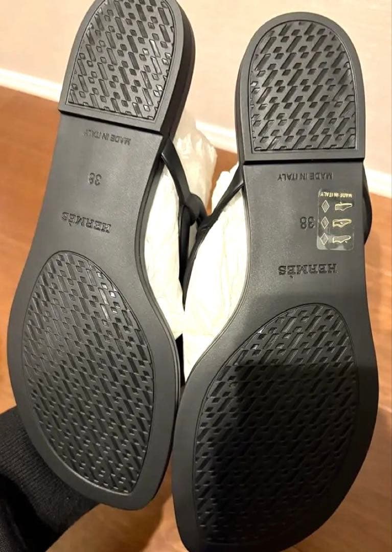 エルメス HERMES エジェリ サンダル ラバー 黒 サイズ38 24.5cm