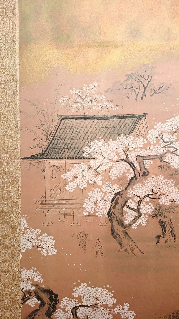 稀少 狩野常信筆 『芳野図屏風』 屏風 二枚折 フランクリン画廊 限定複製画