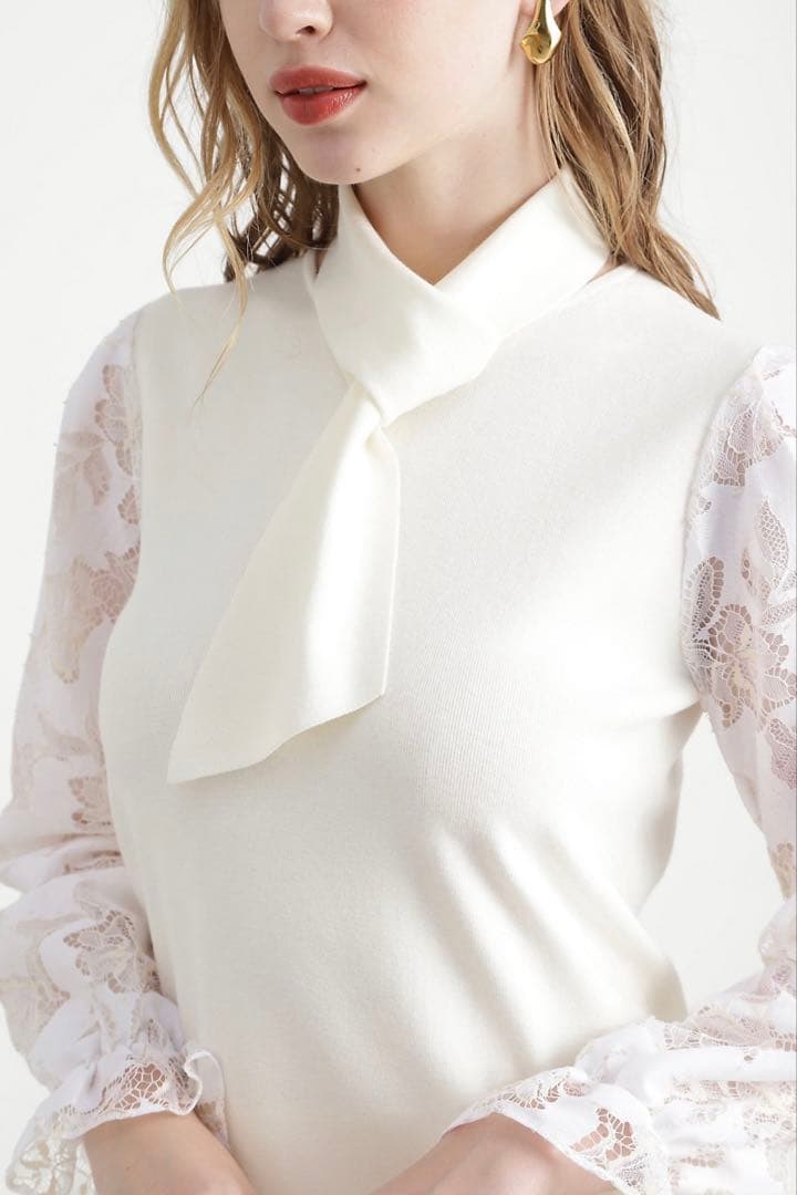 【新品】ピンキーアンドダイアン◆レースコンビニットプルオーバー ホワイト 38