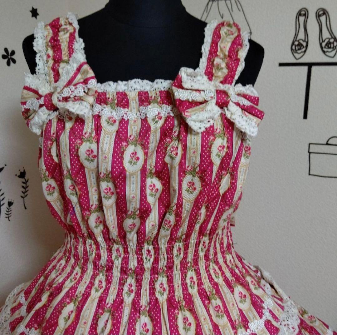 ピンクのストライプ花柄　ゴスロリ　ロリータ