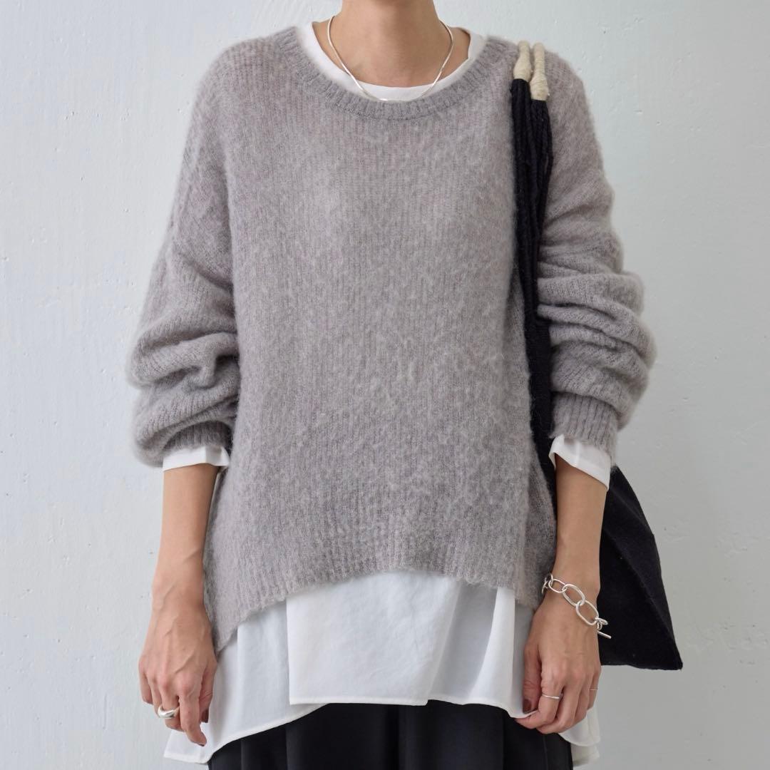 ビアズリー★モヘヤルーズニット　クルーネック　グレー