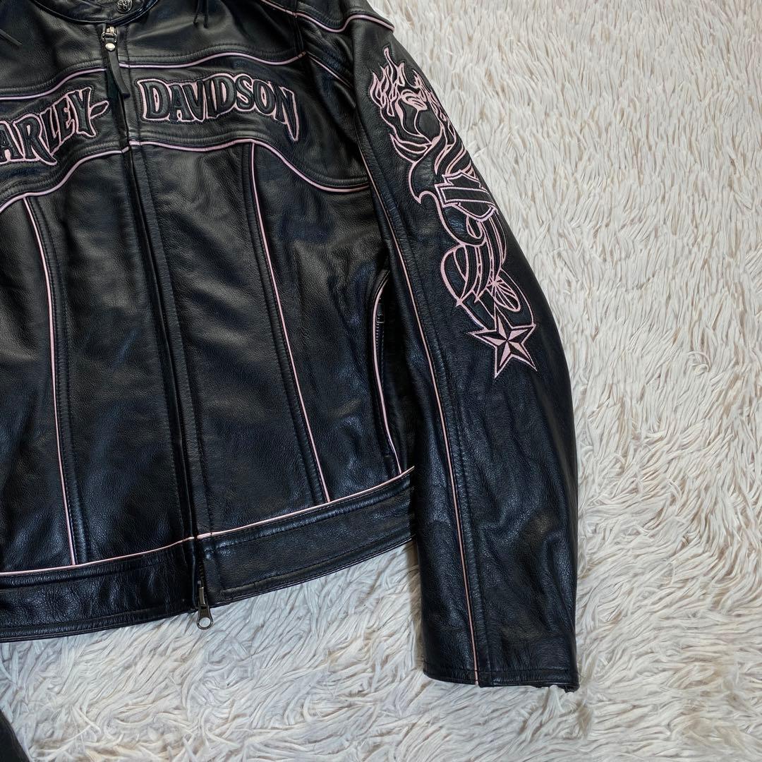 希少♡ハーレーダビッドソン シングルライダースジャケット ワッペン 刺繍