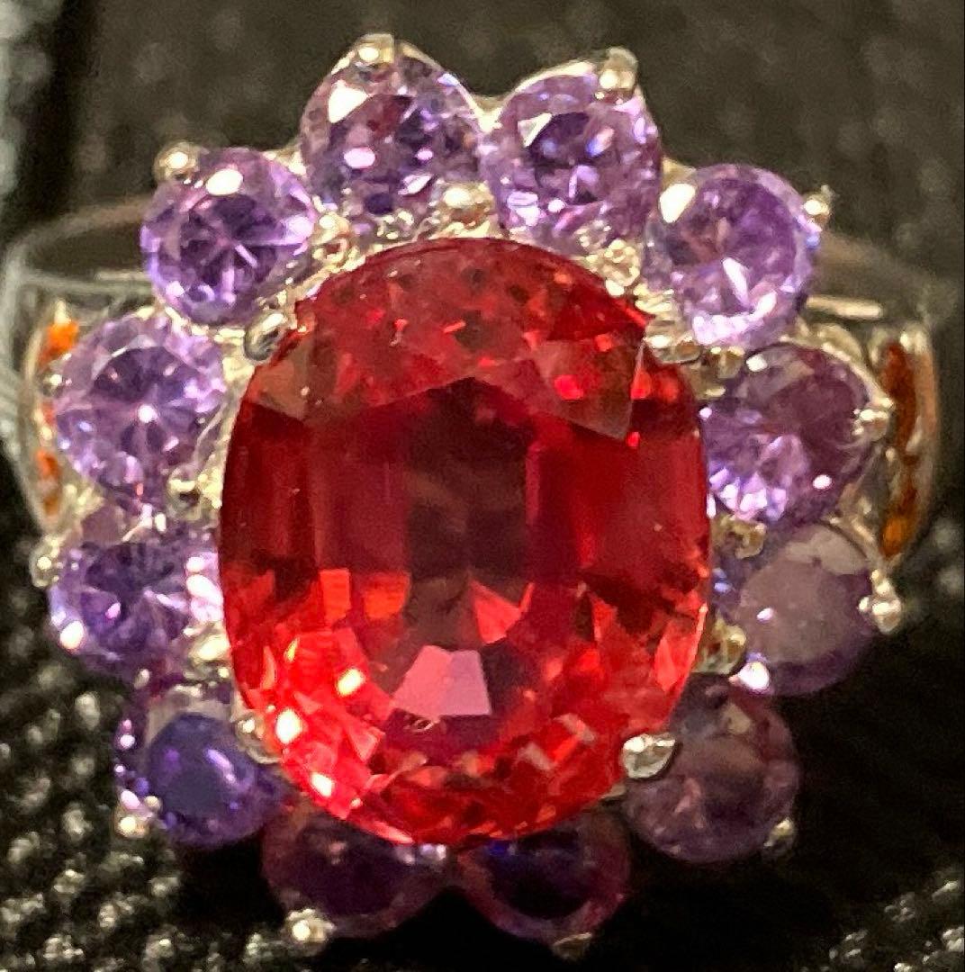スリランカ産 天然ピンクオレンジサファイア4.7CT パープルサファイア 指輪