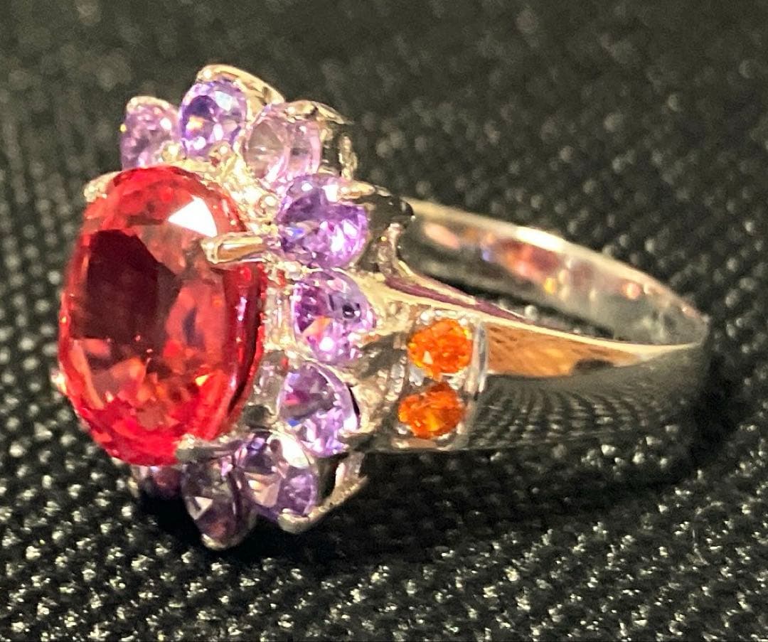 スリランカ産 天然ピンクオレンジサファイア4.7CT パープルサファイア 指輪