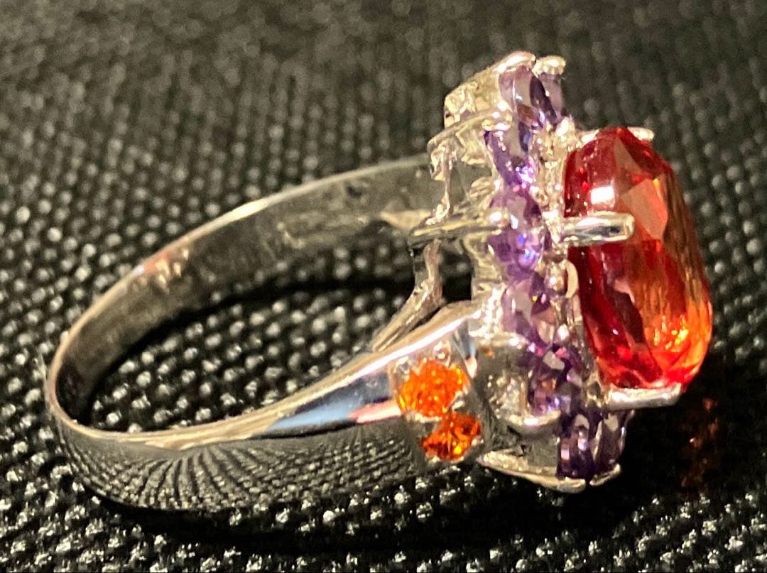 スリランカ産 天然ピンクオレンジサファイア4.7CT パープルサファイア 指輪