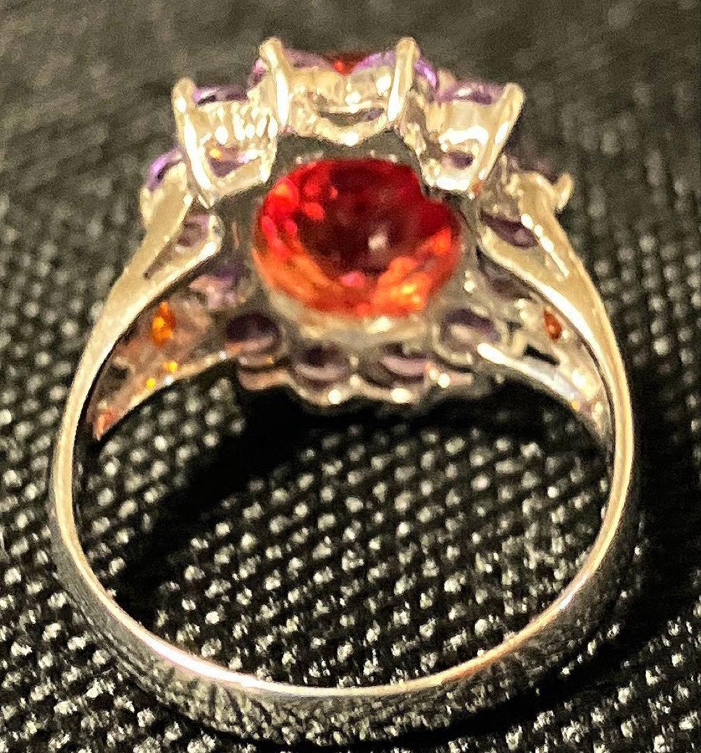 スリランカ産 天然ピンクオレンジサファイア4.7CT パープルサファイア 指輪