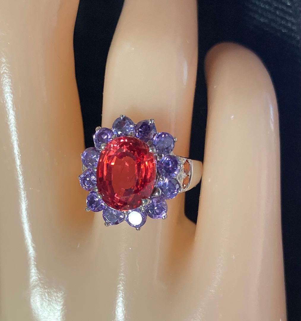スリランカ産 天然ピンクオレンジサファイア4.7CT パープルサファイア 指輪