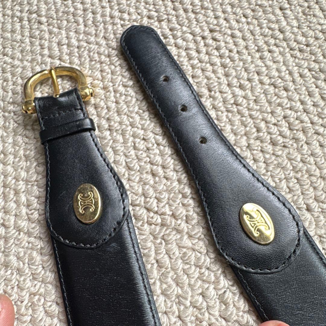 セリーヌ　ブラックレザー ベルト ゴールドバックル/CELINE