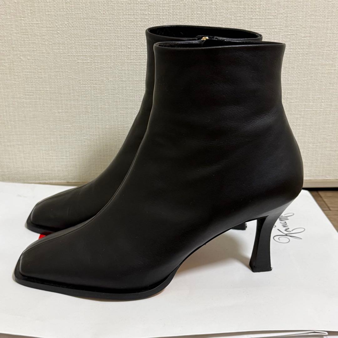 銀座かねまつ スクエアトゥ ショートブーツ 25cm ヒール8cm