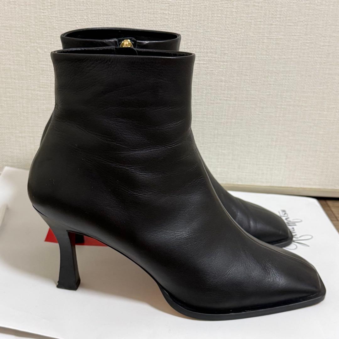 銀座かねまつ スクエアトゥ ショートブーツ 25cm ヒール8cm