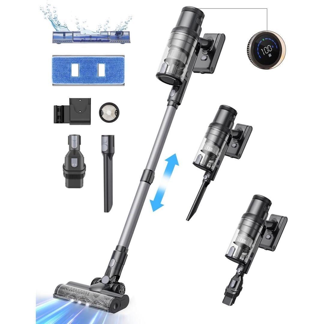 最終特価‼️強力吸引 コードレス掃除機 35000Pa 水拭き一体型 サイクロン