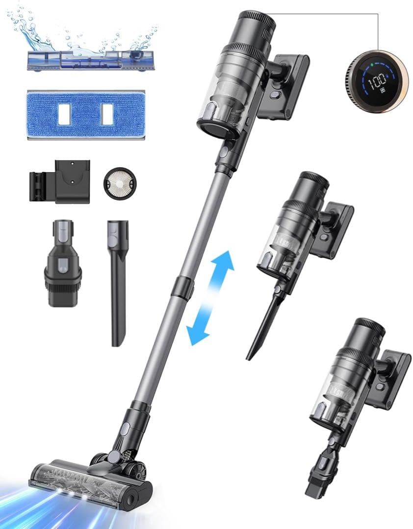 最終特価‼️強力吸引 コードレス掃除機 35000Pa 水拭き一体型 サイクロン