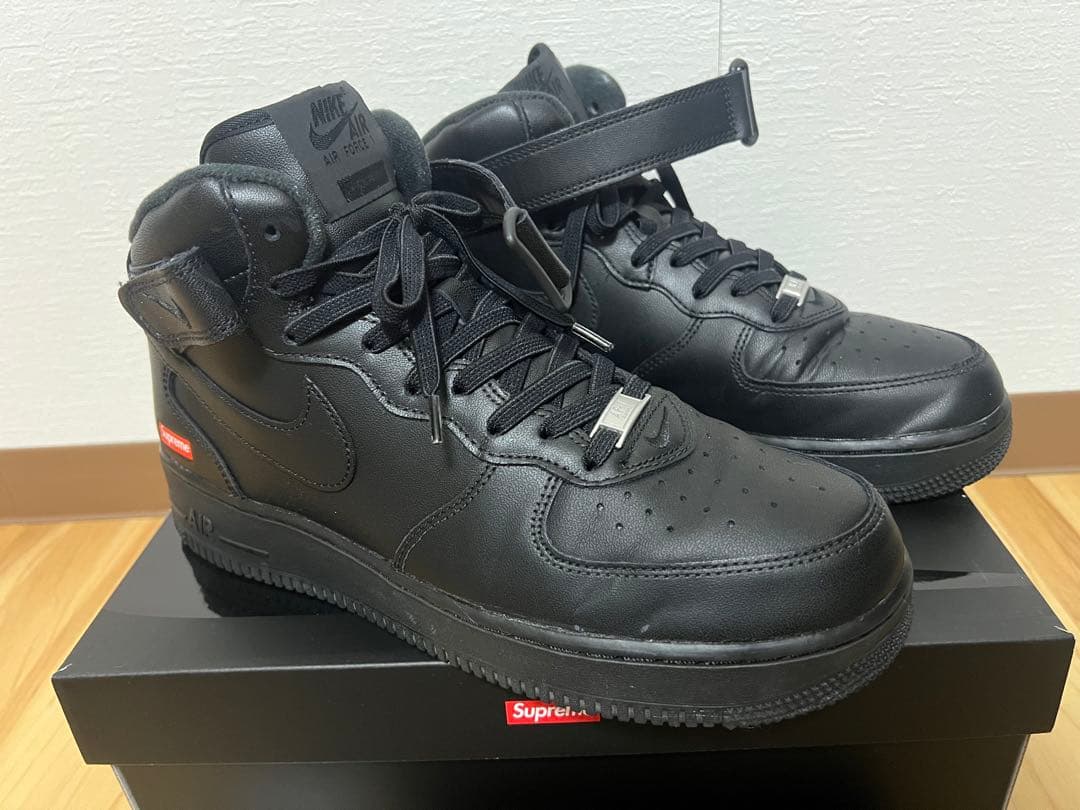 靴 Supreme Nike Air Force 1 Mid Black 27.5
