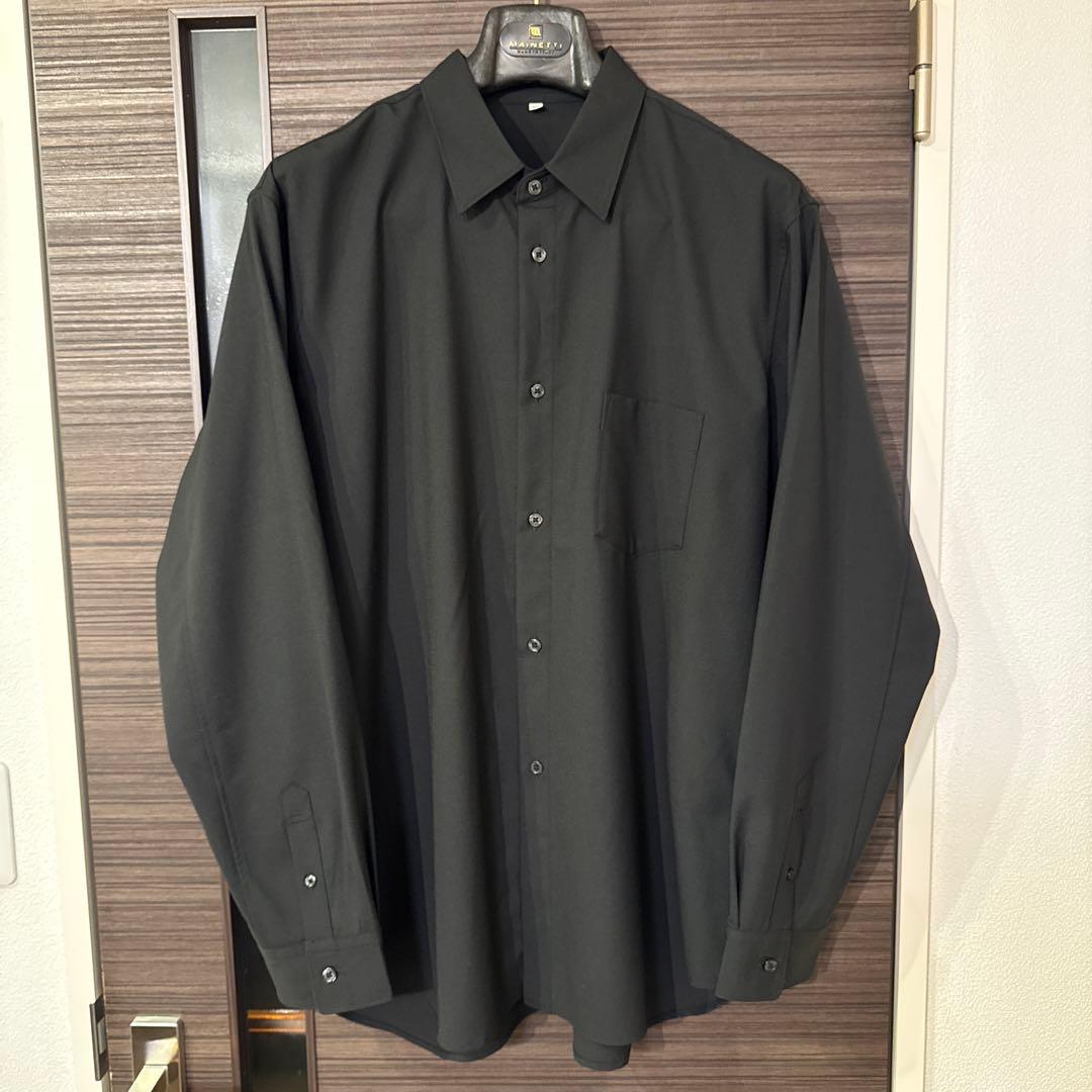 MUJI Labo 紳士 ウール混レギュラーカラーシャツ L ブラック
