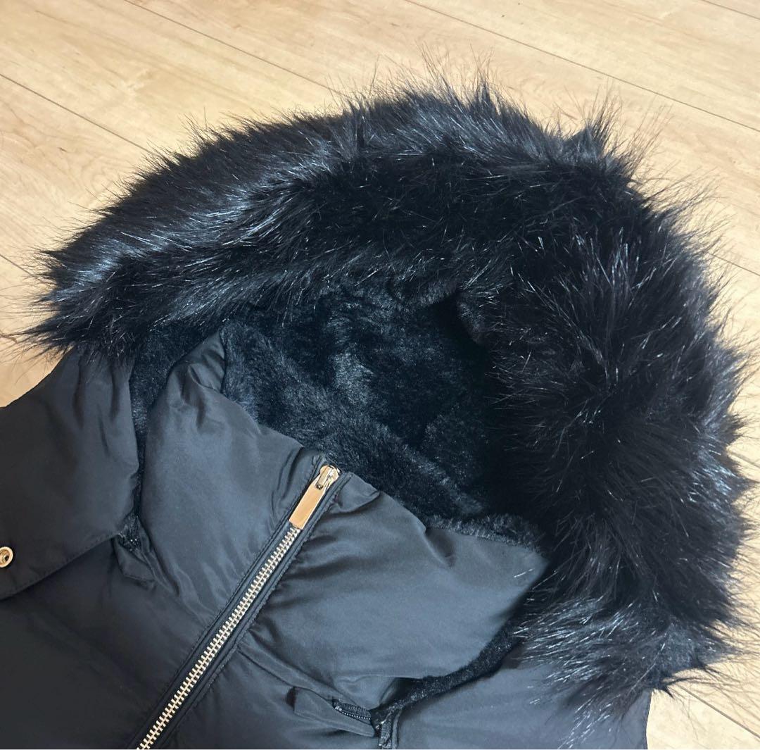 ZARA レディースダウン セミロング ブラック ファー
