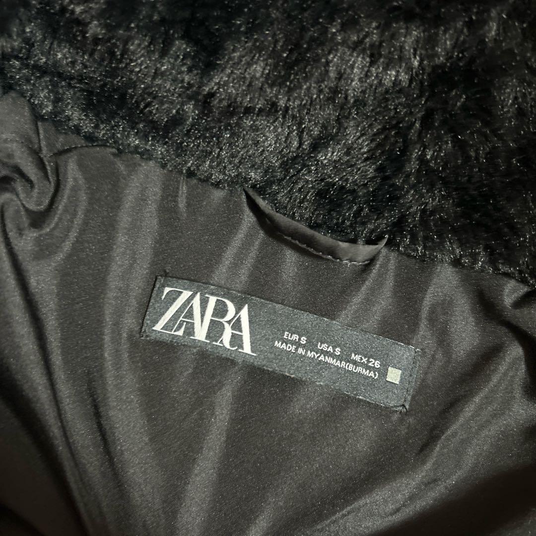 ZARA レディースダウン セミロング ブラック ファー
