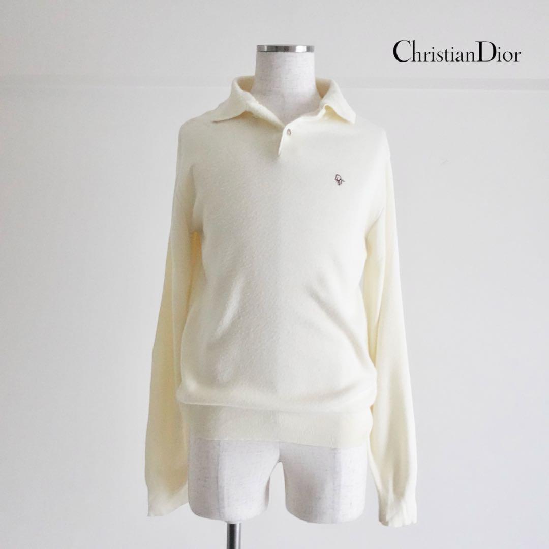 1980s Christian Dior ウールニットポロシャツ　クリーム　M