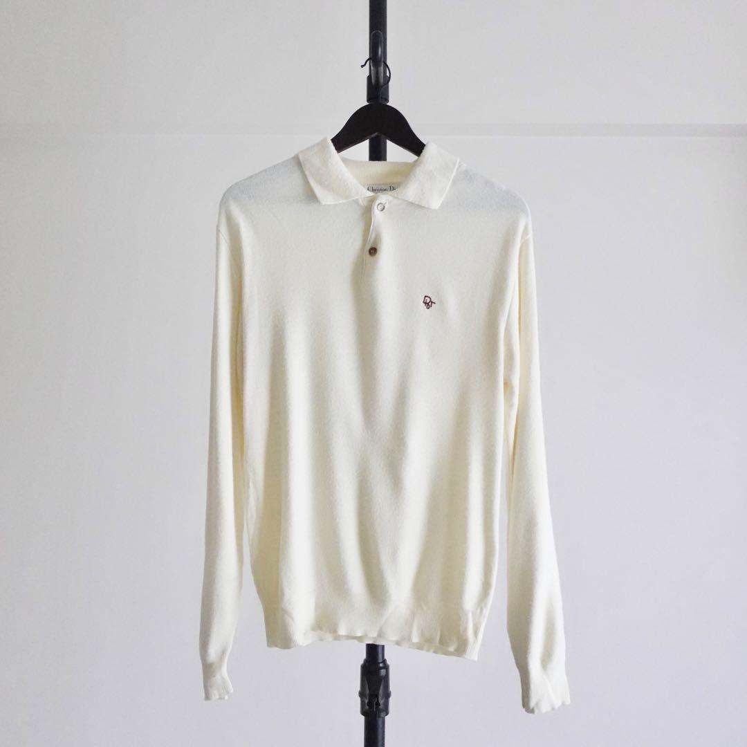 1980s Christian Dior ウールニットポロシャツ　クリーム　M