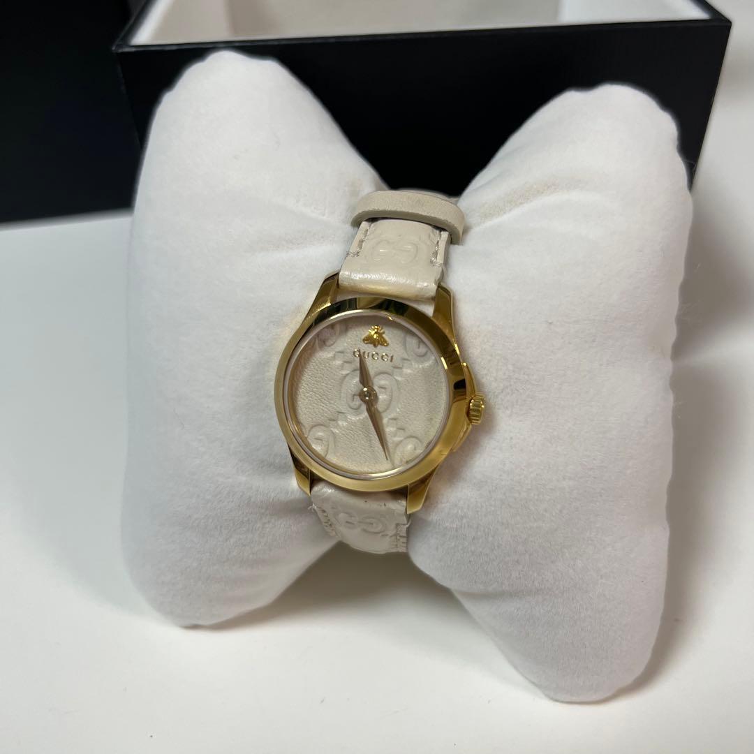 GUCCI ホワイトレザー 腕時計 Gタイムレス ウォッチ 27MM
