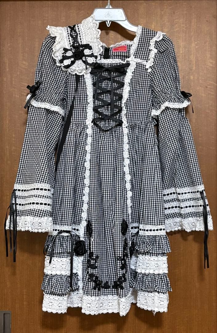 ギンガムチェック巻きバラドールワンピースセット