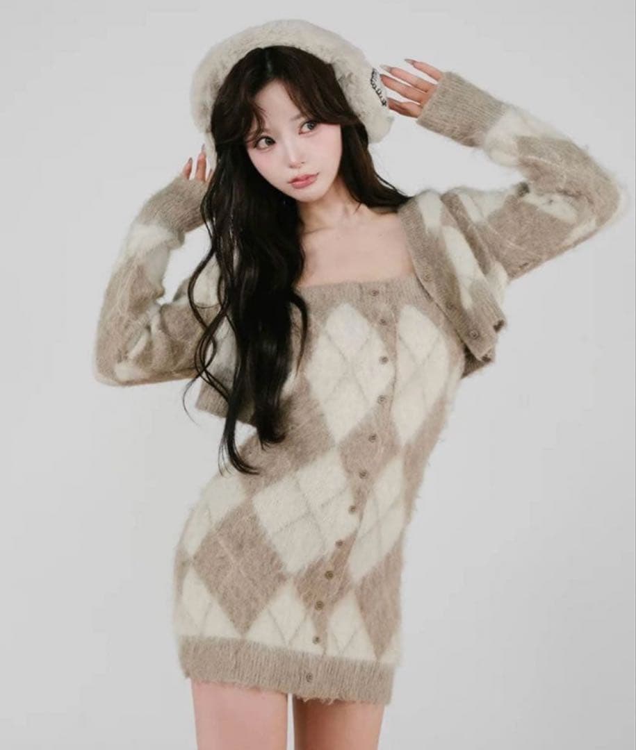 Darich ダーリッチ アーガイルニットアンサンブル BEG フリーサイズ