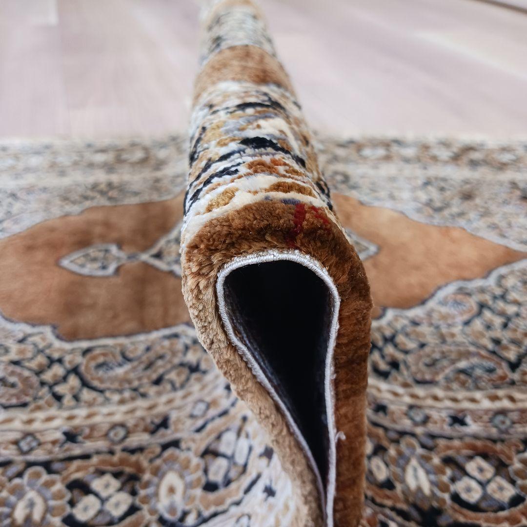 Y3211 高級中国緞通 シルク100% 手織り260段 95×48㎝