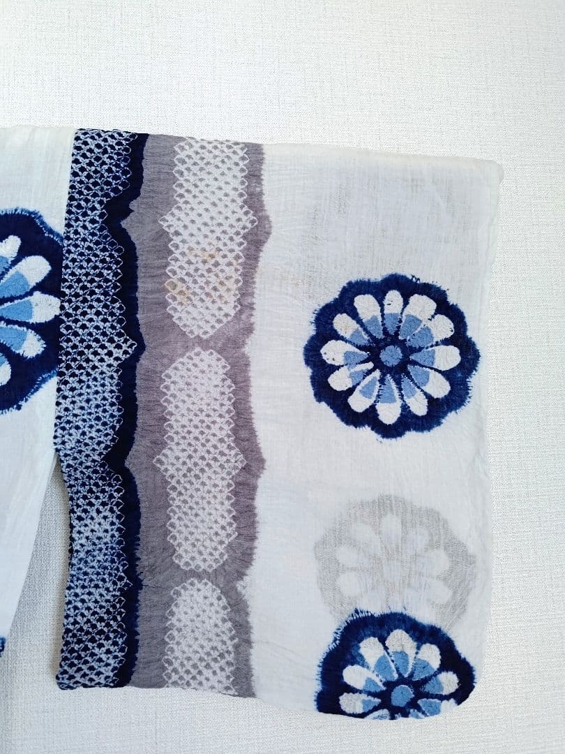 浴衣有松絞り白藍色灰色縦縞花柄ホワイトネイビーグレー紺色単衣木綿着物マーガレット
