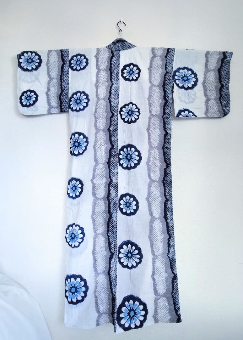 浴衣有松絞り白藍色灰色縦縞花柄ホワイトネイビーグレー紺色単衣木綿着物マーガレット