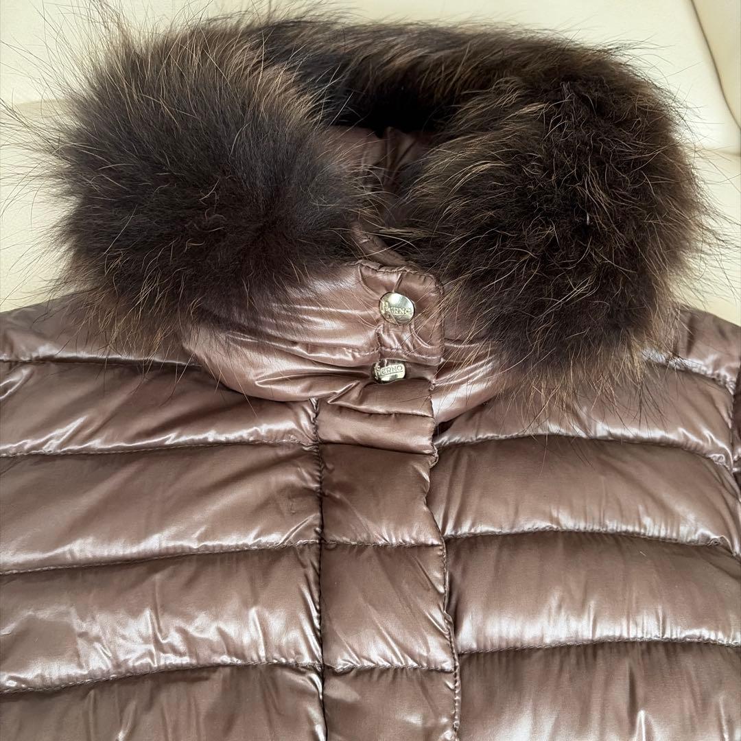 本日のみ　ヘルノ　HERNO ダウン　ブラウン　超軽量　ベルトファーフード　３８